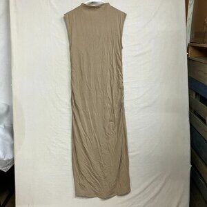 A New Day Women's Small Tan Knit Maxi Dress Sleeveless High Neck Ruched Side